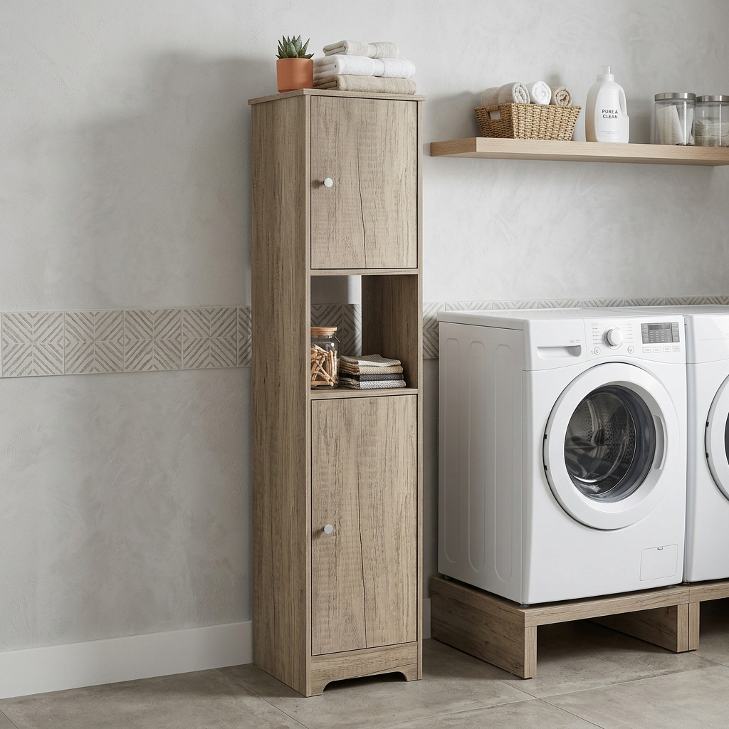 16" Natural Wood Accent Cabinet With Two Doors