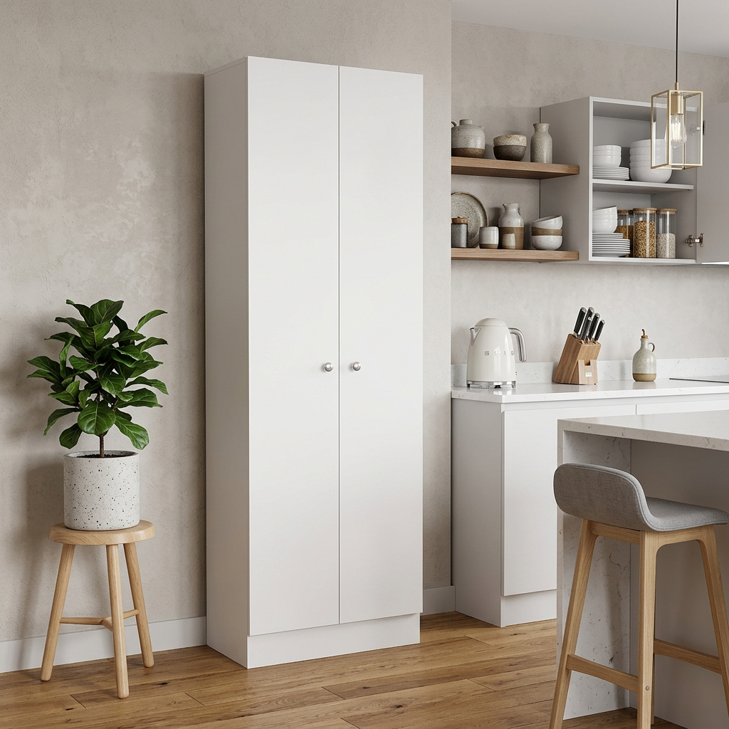 71" White Wood Two Door Pantry Or Storage Closet