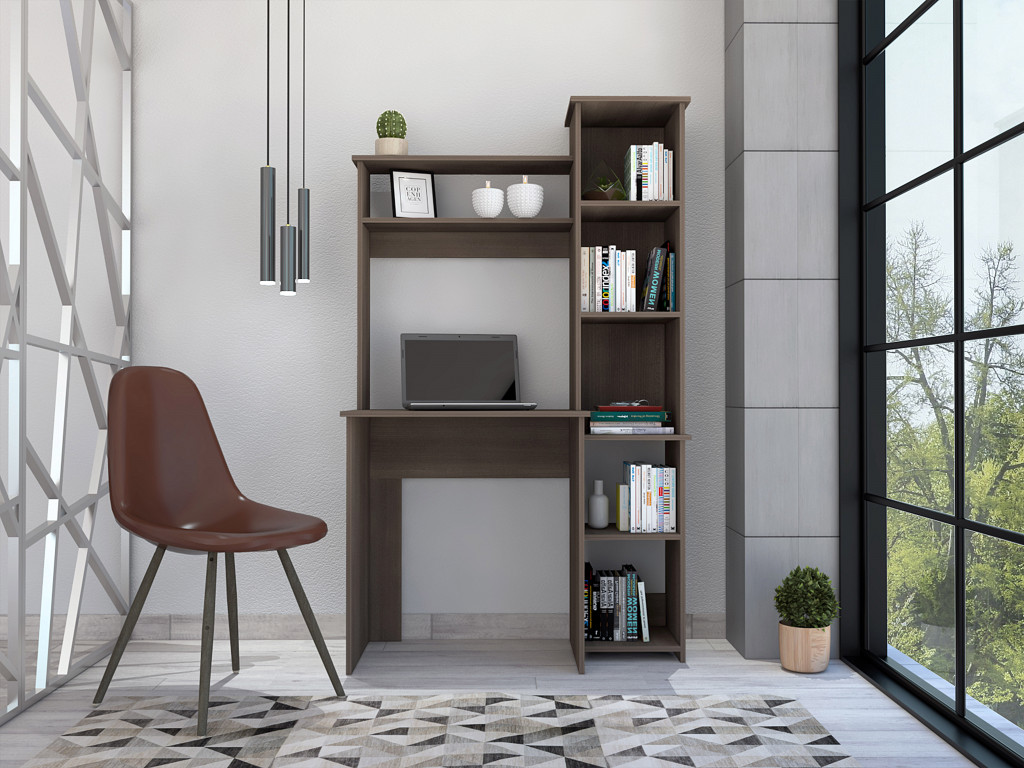 Modern Smokey Oak  Office Desk With Storage Cabinet