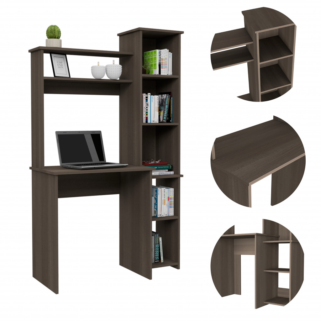 Modern Smokey Oak  Office Desk With Storage Cabinet