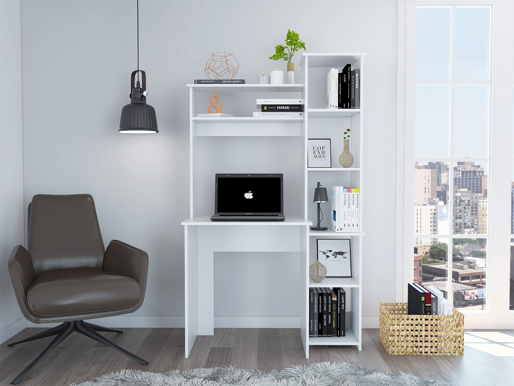 Modern White  Office Desk With Storage Cabinet