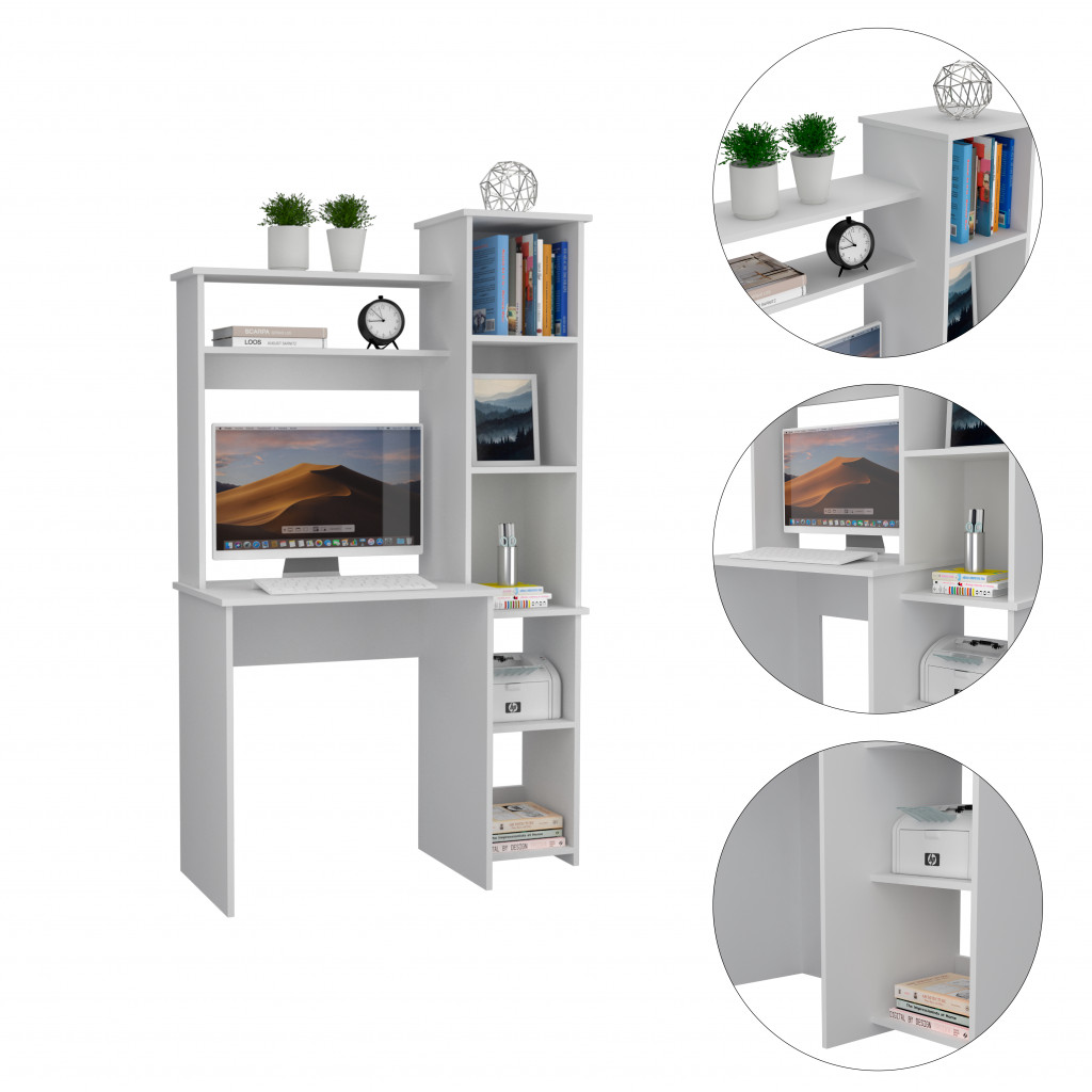 Modern White  Office Desk With Storage Cabinet