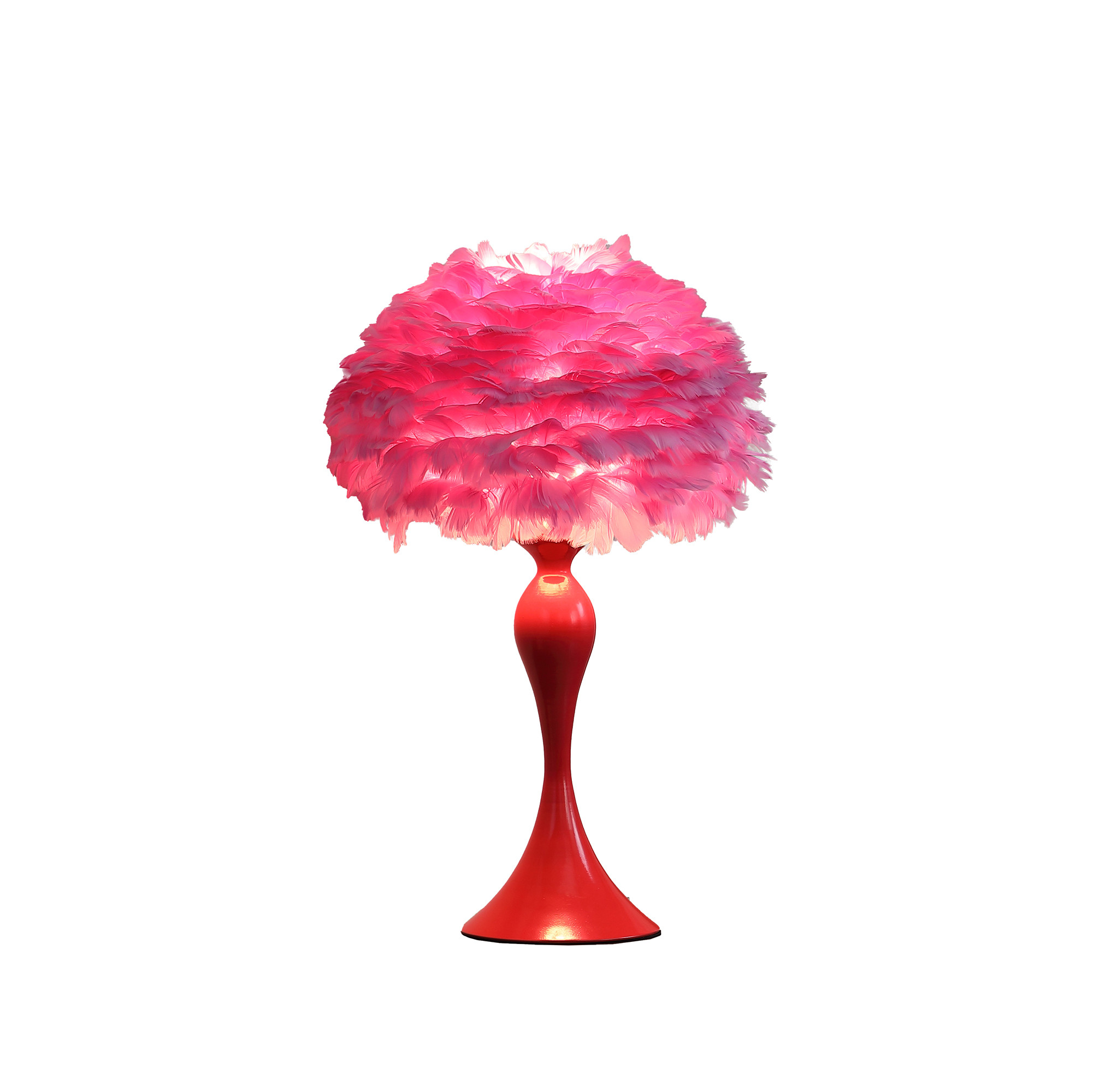 24" Glam Hot Pink Feather and Red Table Lamp-478187-1