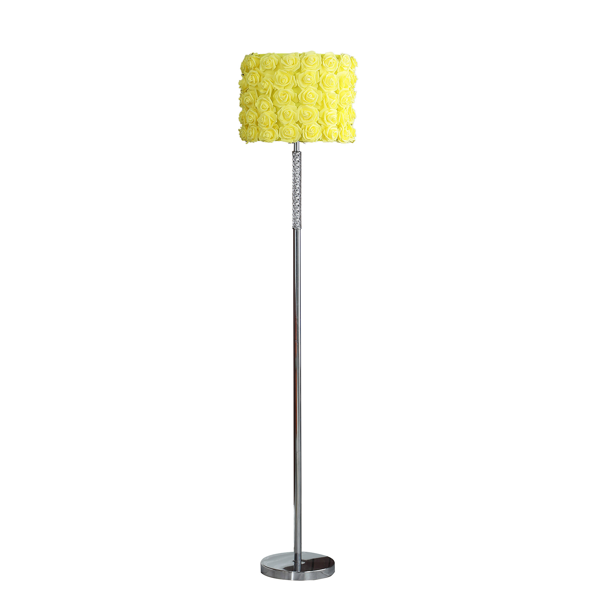 63" Steel Traditional Shaped Floor Lamp With Yellow Roses Drum Shade-478190-1