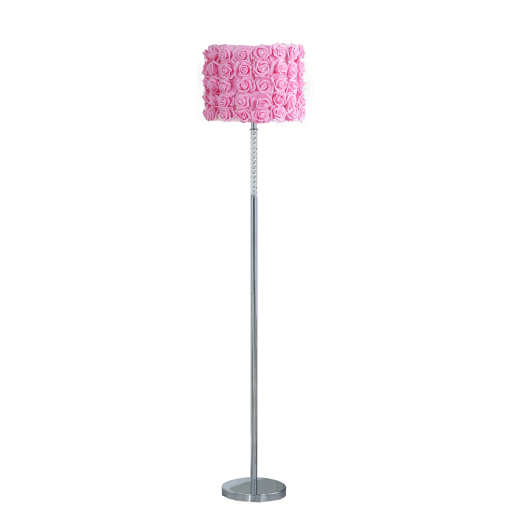 63" Steel Traditional Shaped Floor Lamp With Pink Drum Shade-478191-1
