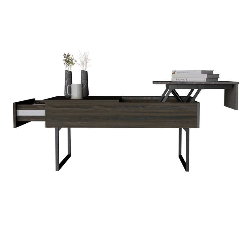 39"" Onyx And Carbon Rectangular Lift Top Coffee Table With Drawer