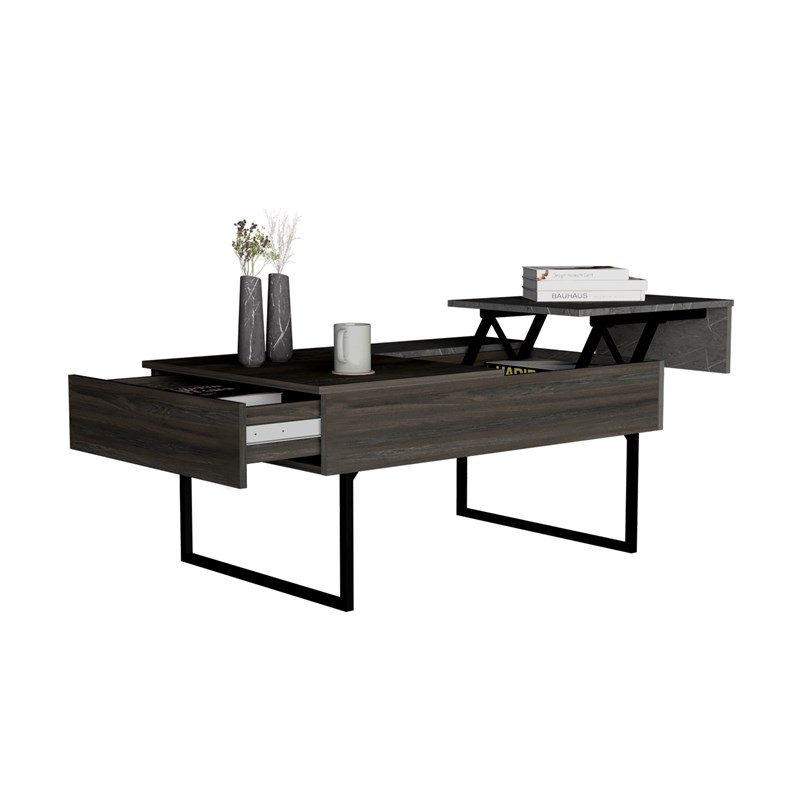 39"" Onyx And Carbon Rectangular Lift Top Coffee Table With Drawer