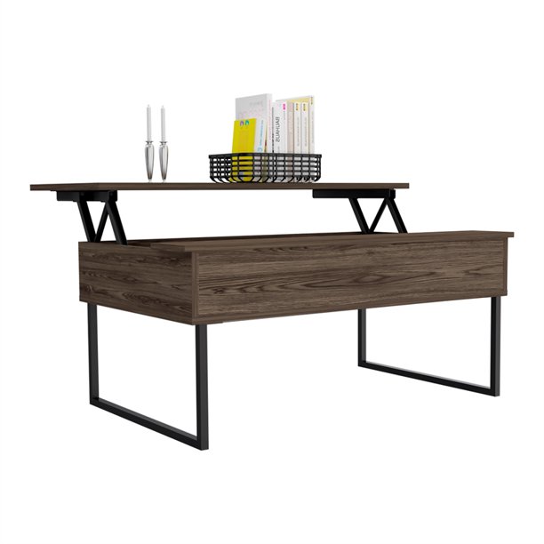 41"" Dark Walnut Manufactured Wood Rectangular Lift Top Coffee Table