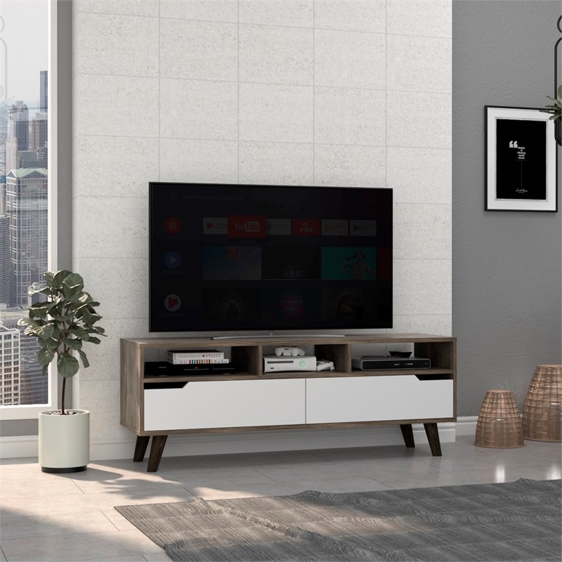 Stylish Dark Walnut And White Television Stand