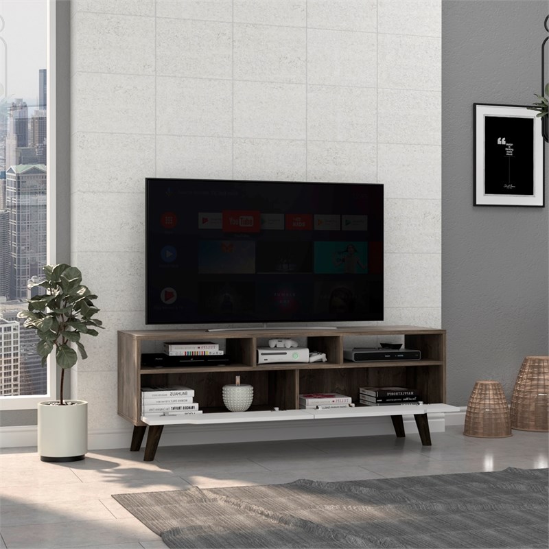 Stylish Dark Walnut And White Television Stand