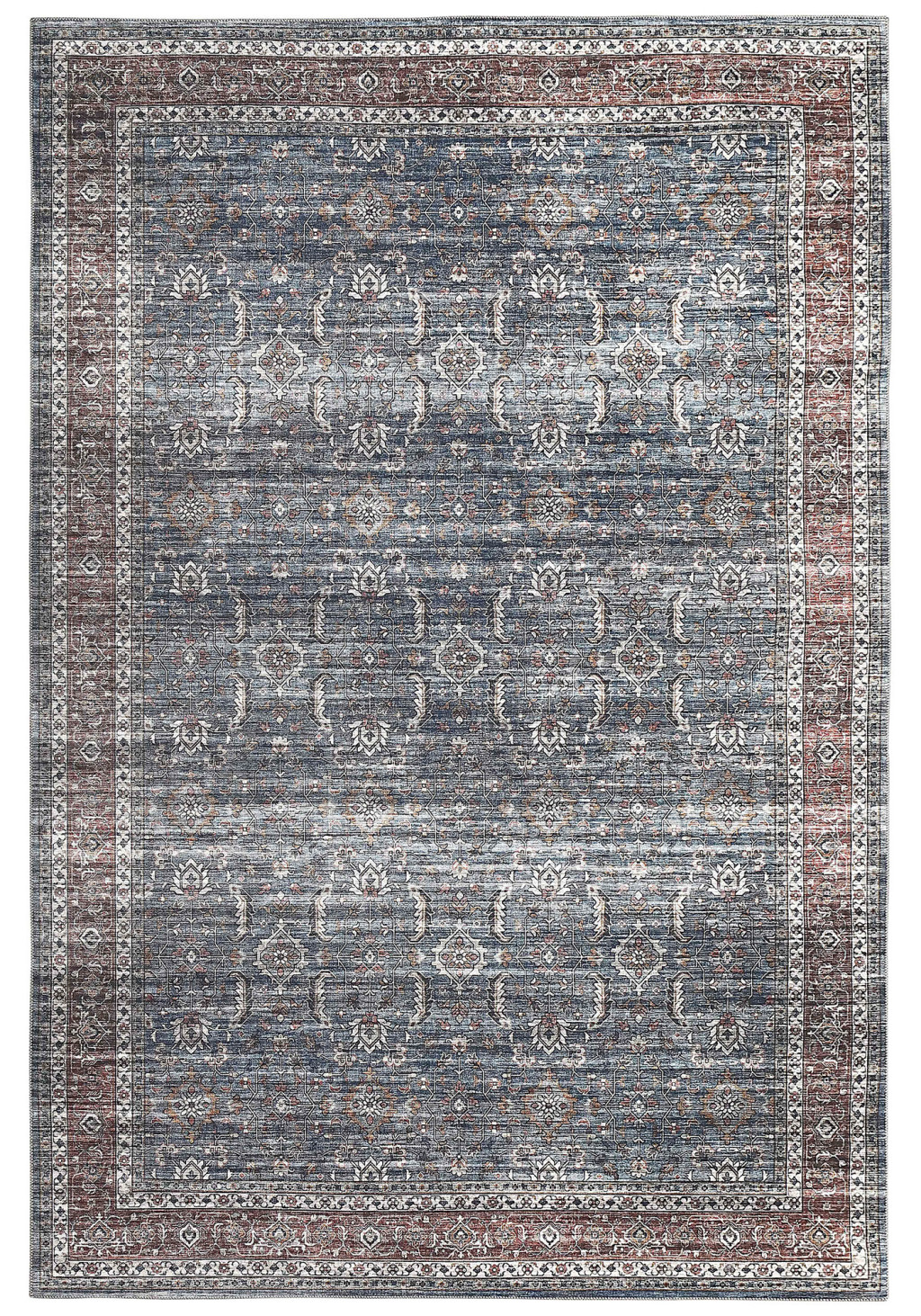 5" X 8" Blue Oriental Distressed Stain Resistant Area Rug