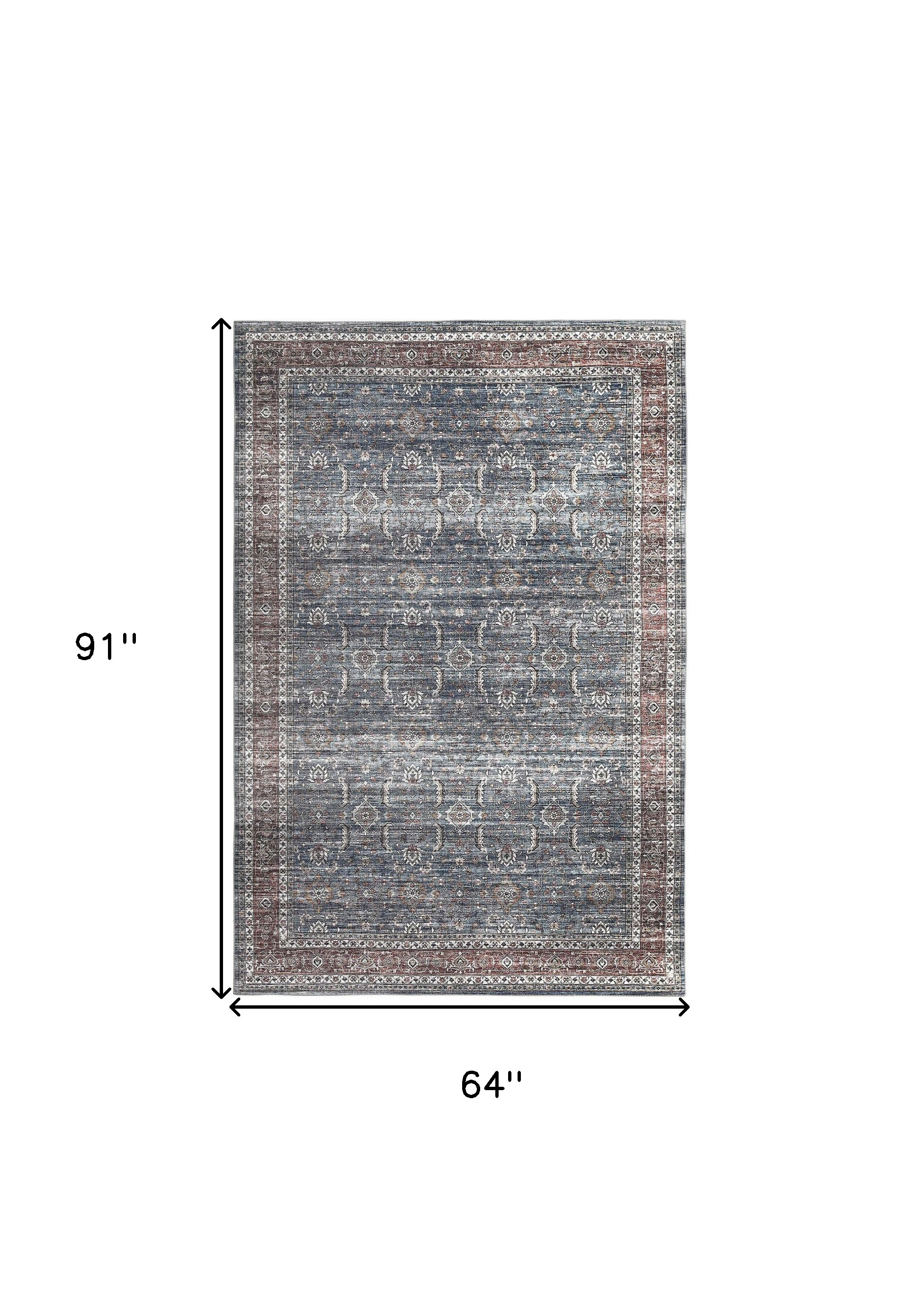 5" X 8" Blue Oriental Distressed Stain Resistant Area Rug