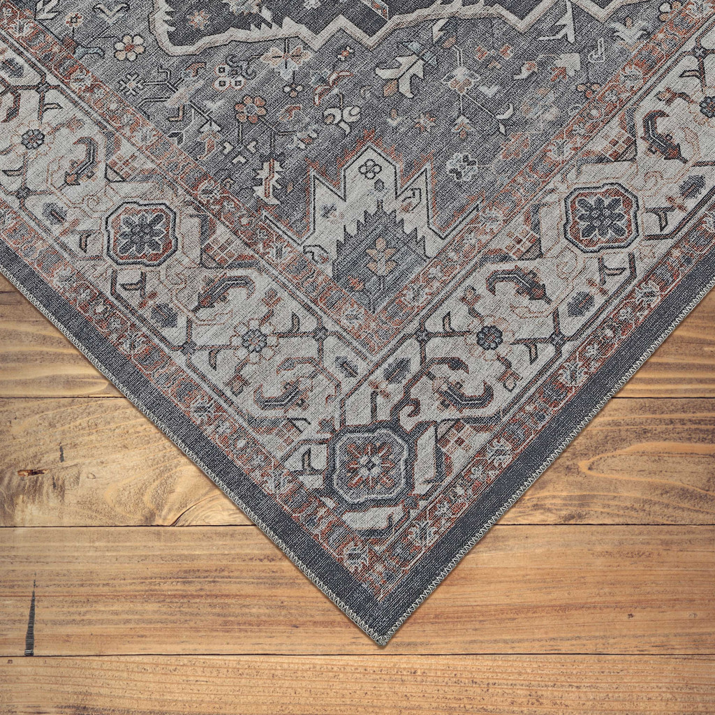 5" X 8" Black Oriental Stain Resistant Area Rug