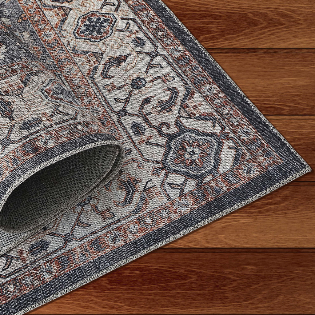 5" X 8" Black Oriental Stain Resistant Area Rug