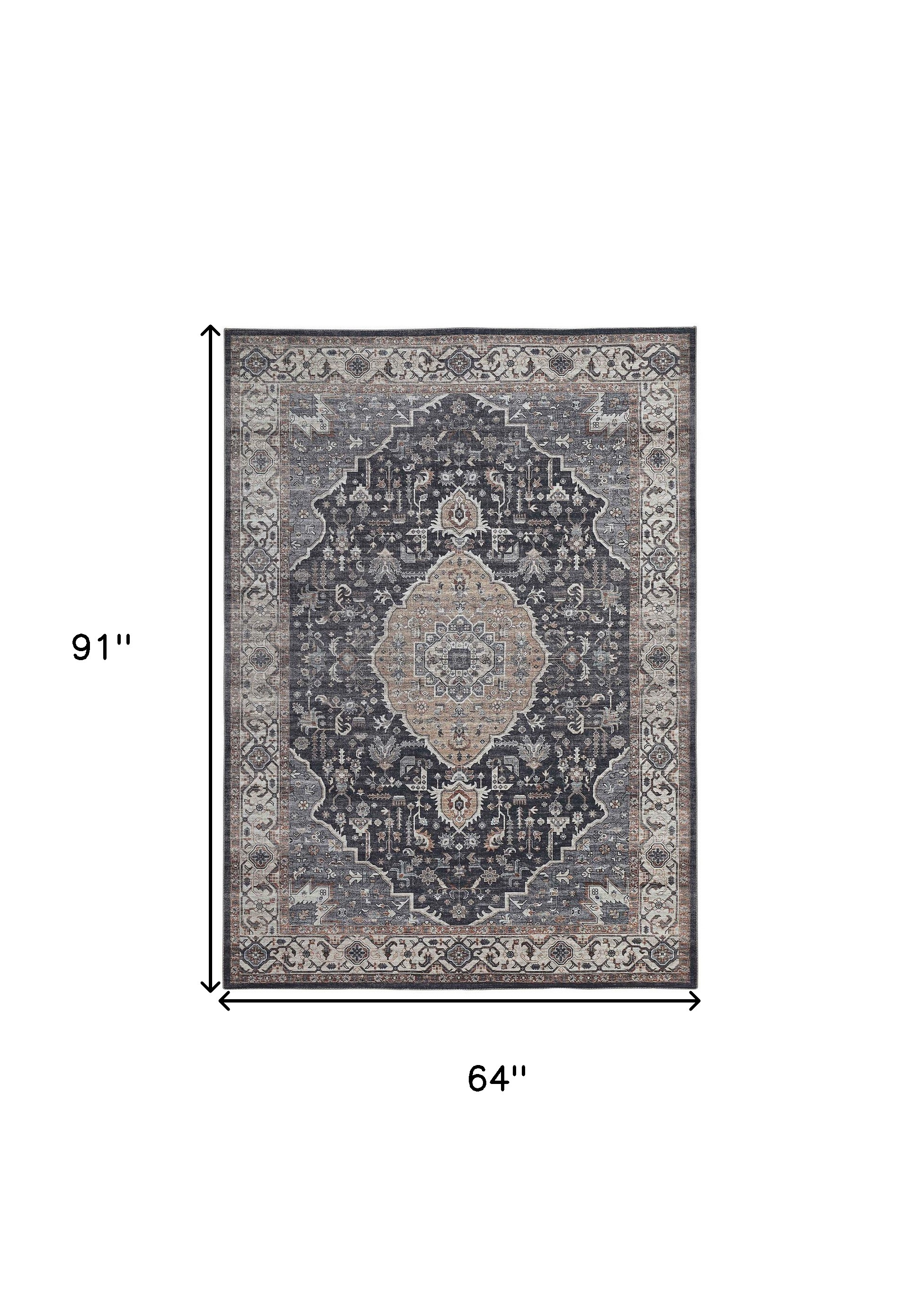 5" X 8" Black Oriental Stain Resistant Area Rug