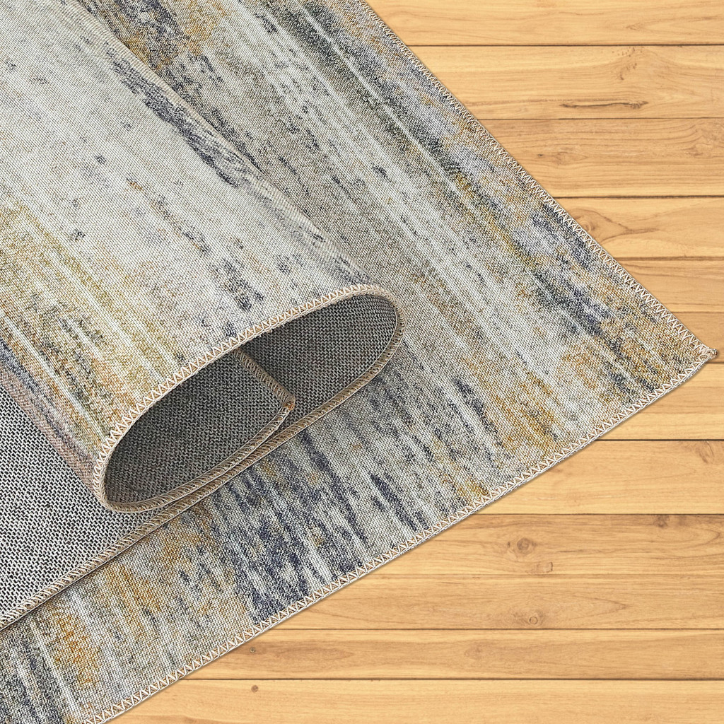5" X 8" Gold Abstract Stain Resistant Area Rug
