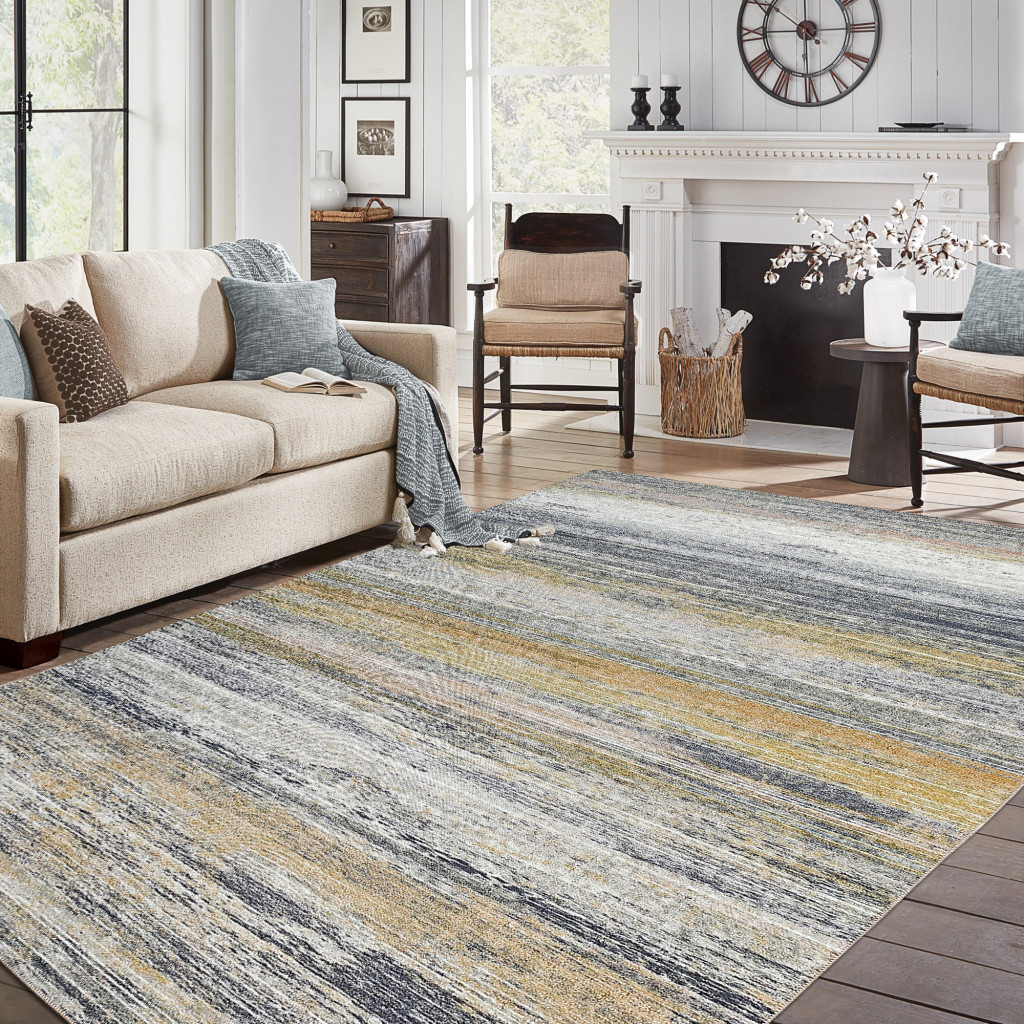 5" X 8" Gold Abstract Stain Resistant Area Rug