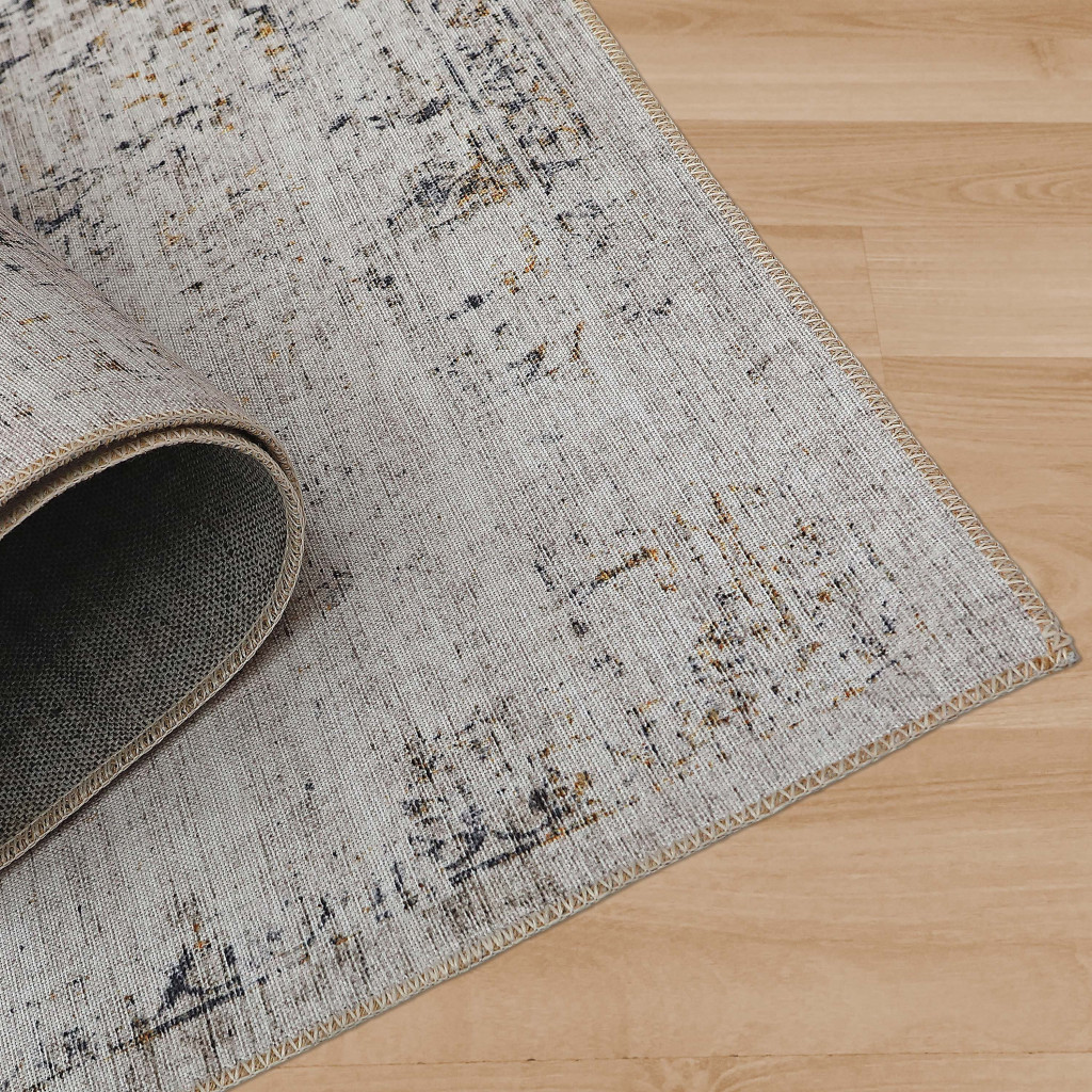 5" X 8" Beige Oriental Distressed Stain Resistant Area Rug