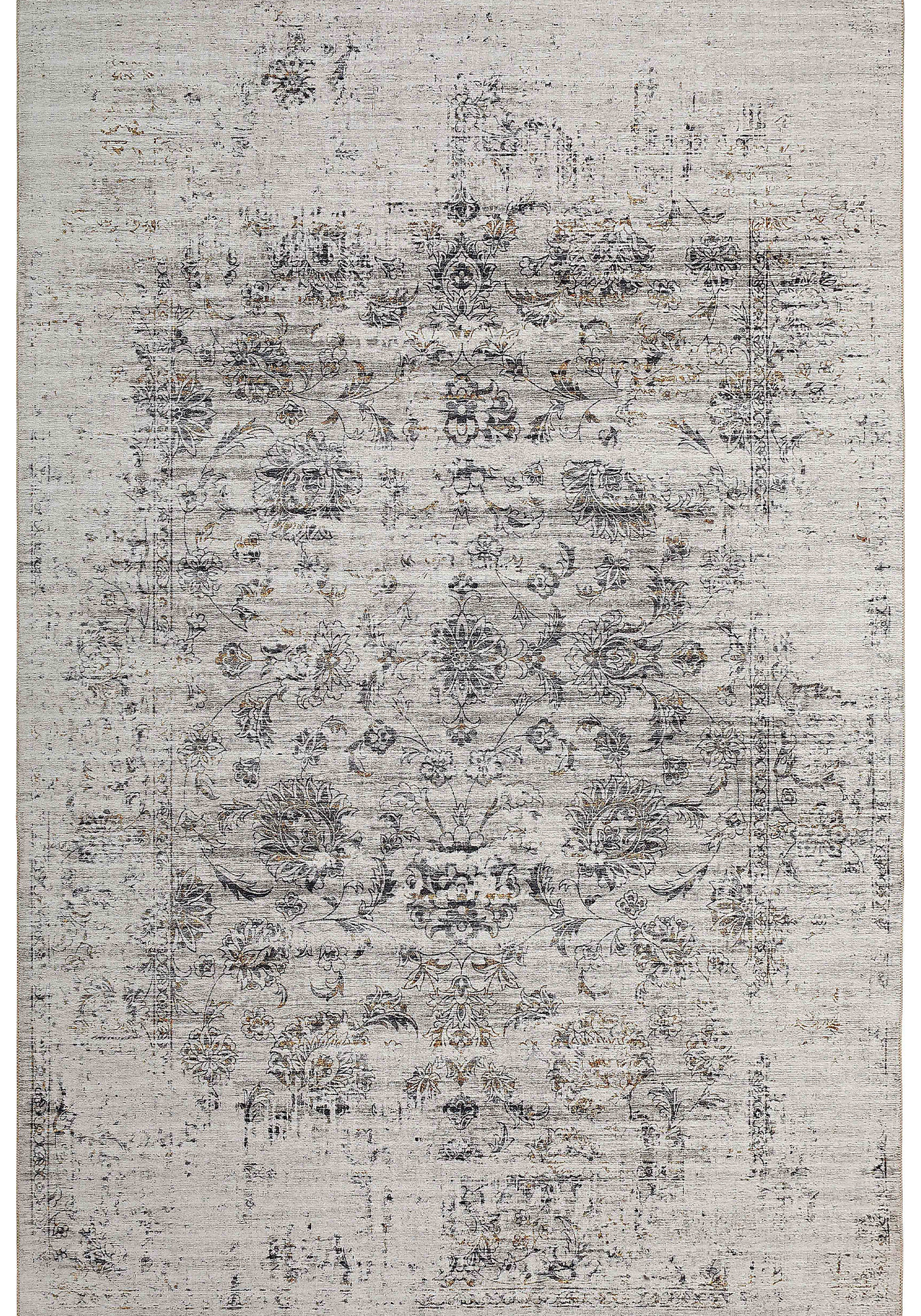 5" X 8" Beige Oriental Distressed Stain Resistant Area Rug