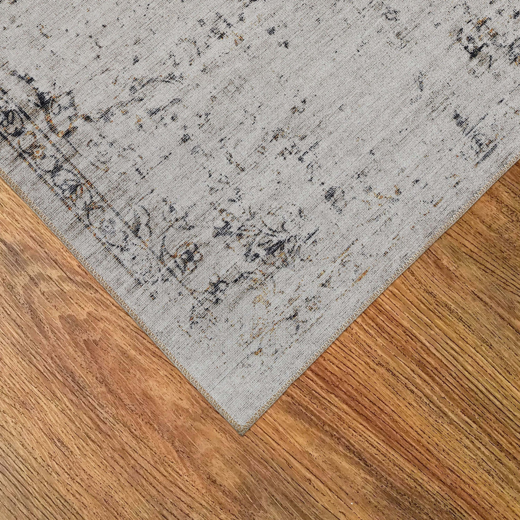 5" X 8" Beige Oriental Distressed Stain Resistant Area Rug