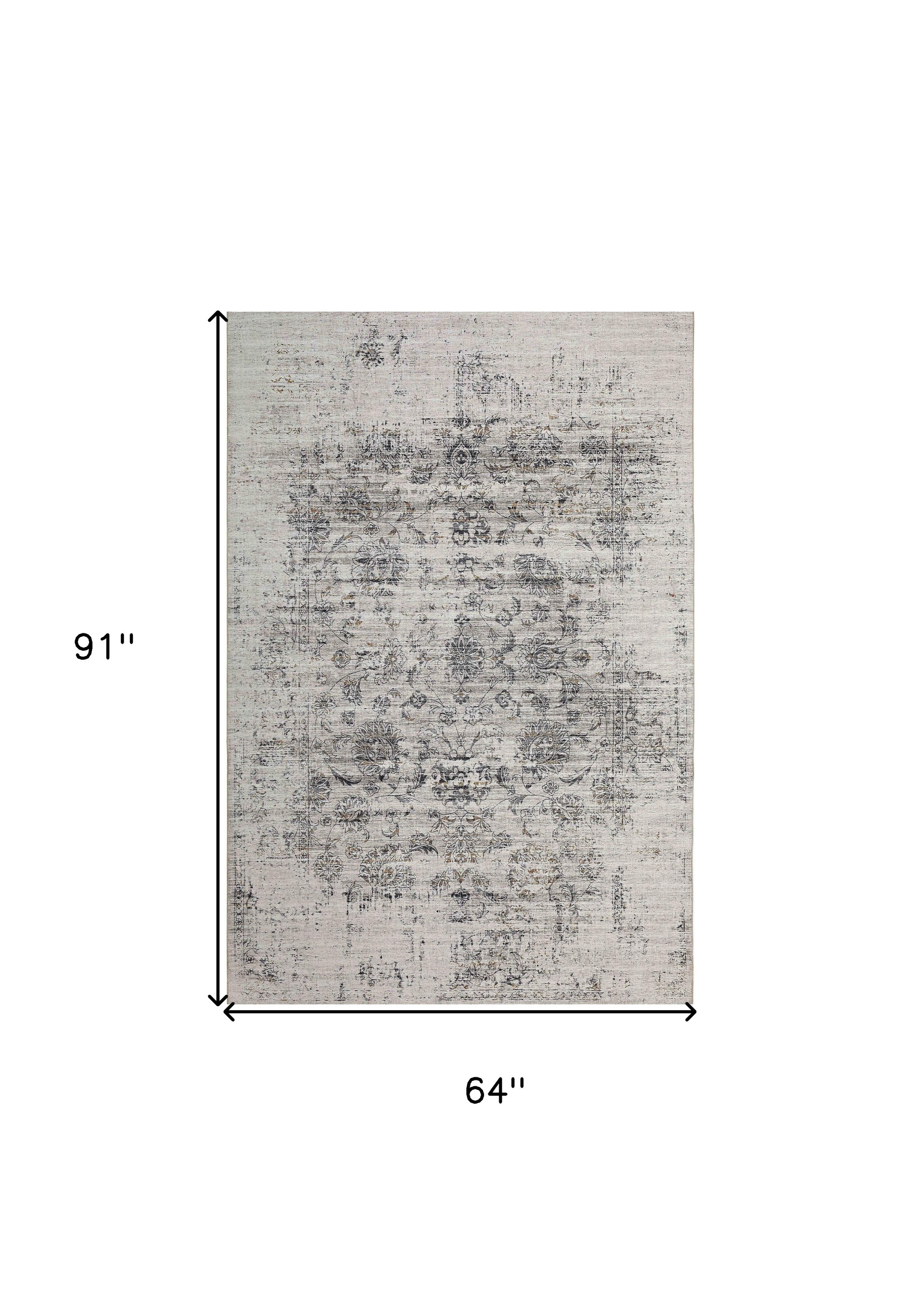 5" X 8" Beige Oriental Distressed Stain Resistant Area Rug