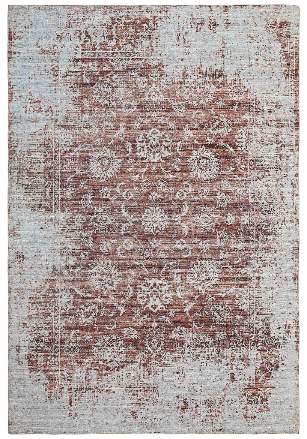 5 X 8 Rust Oriental Distressed Stain Resistant Area Rug