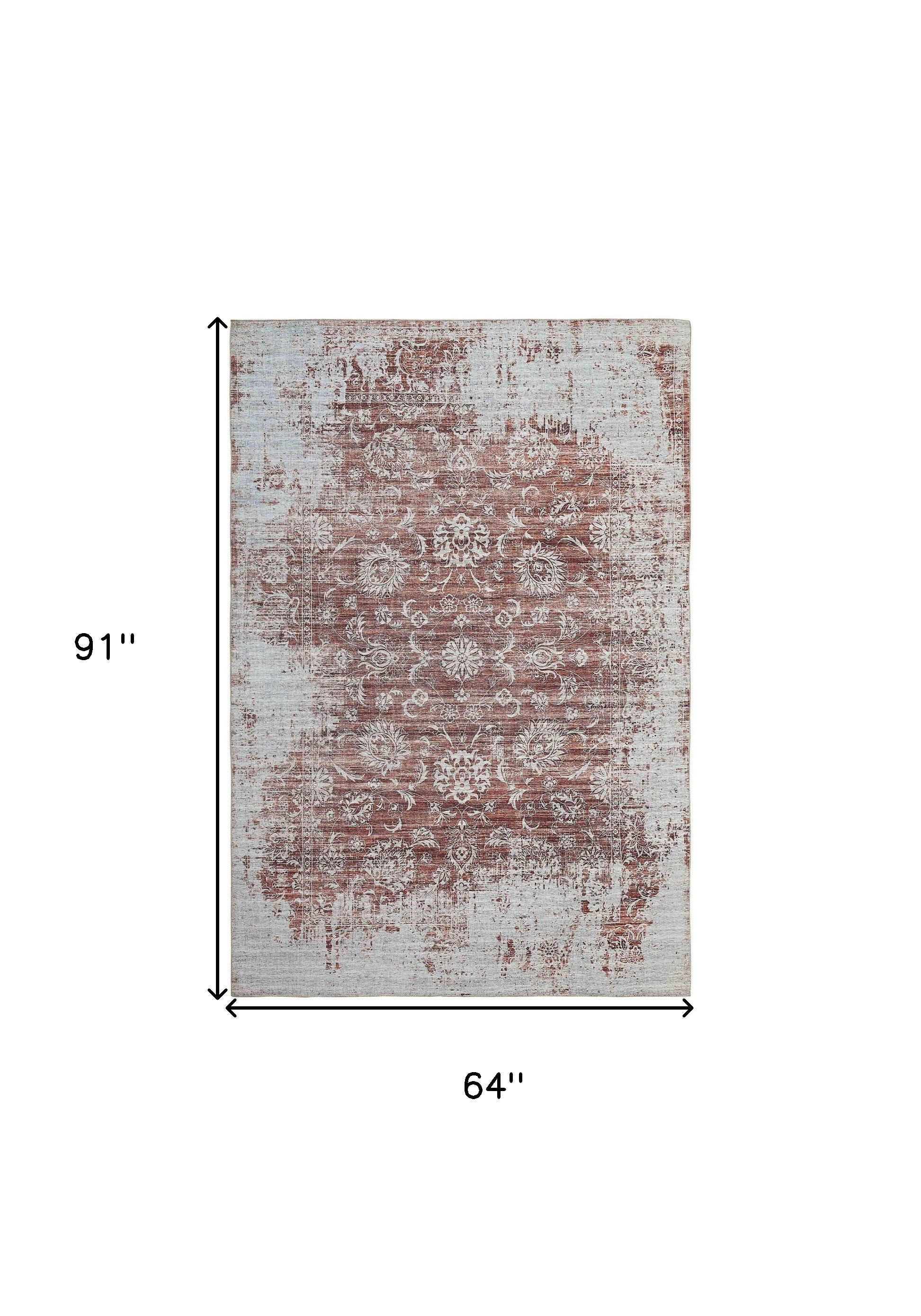 5" X 8" Rust Oriental Distressed Stain Resistant Area Rug