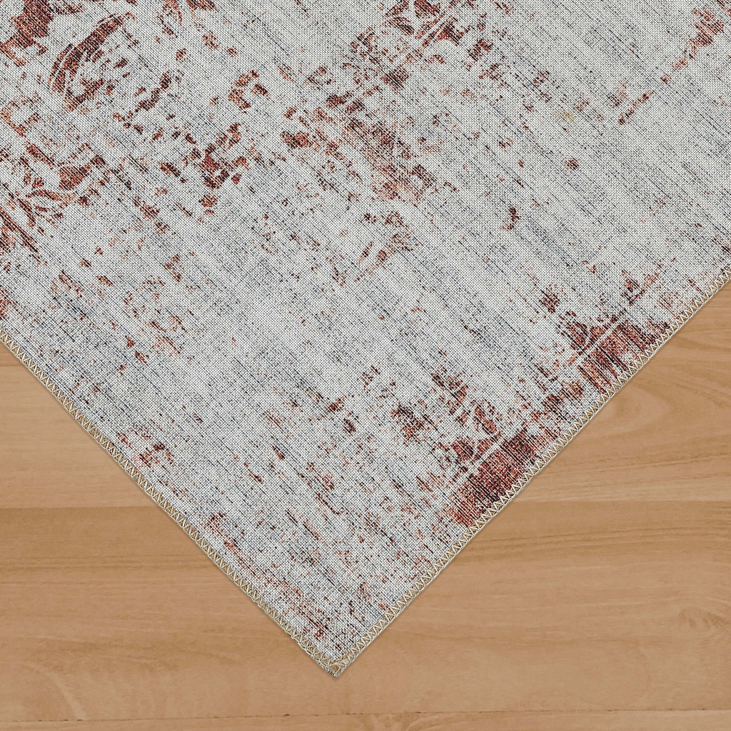 5" X 8" Rust Oriental Distressed Stain Resistant Area Rug