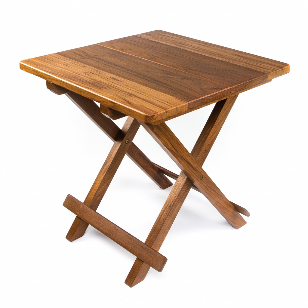 19"" Brown Solid  Square Teak Folding Indoor Outdoor End Table