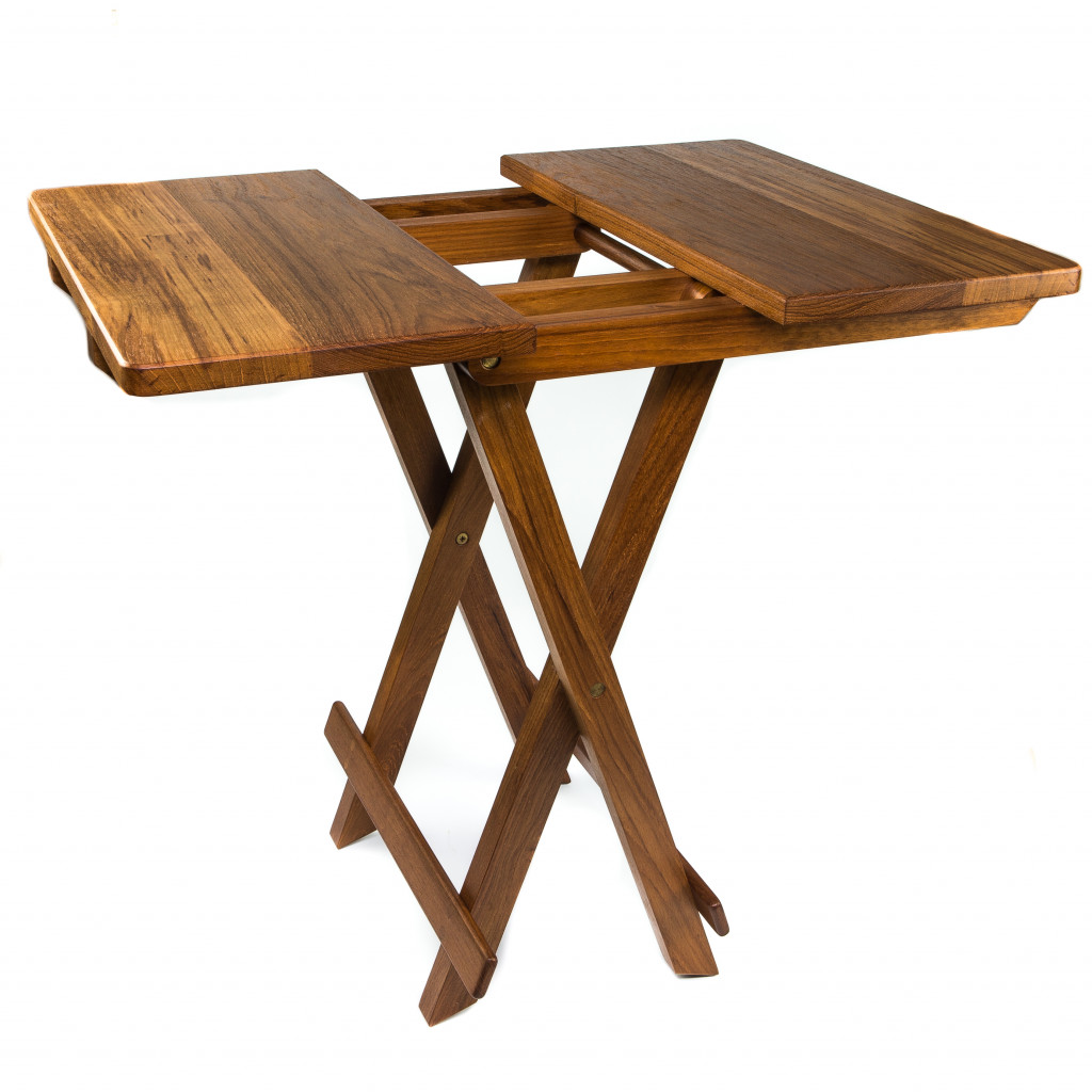19"" Brown Solid  Square Teak Folding Indoor Outdoor End Table
