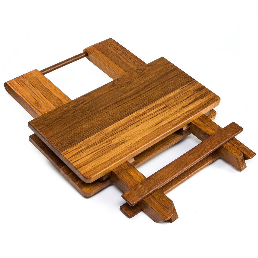 19"" Brown Solid  Square Teak Folding Indoor Outdoor End Table