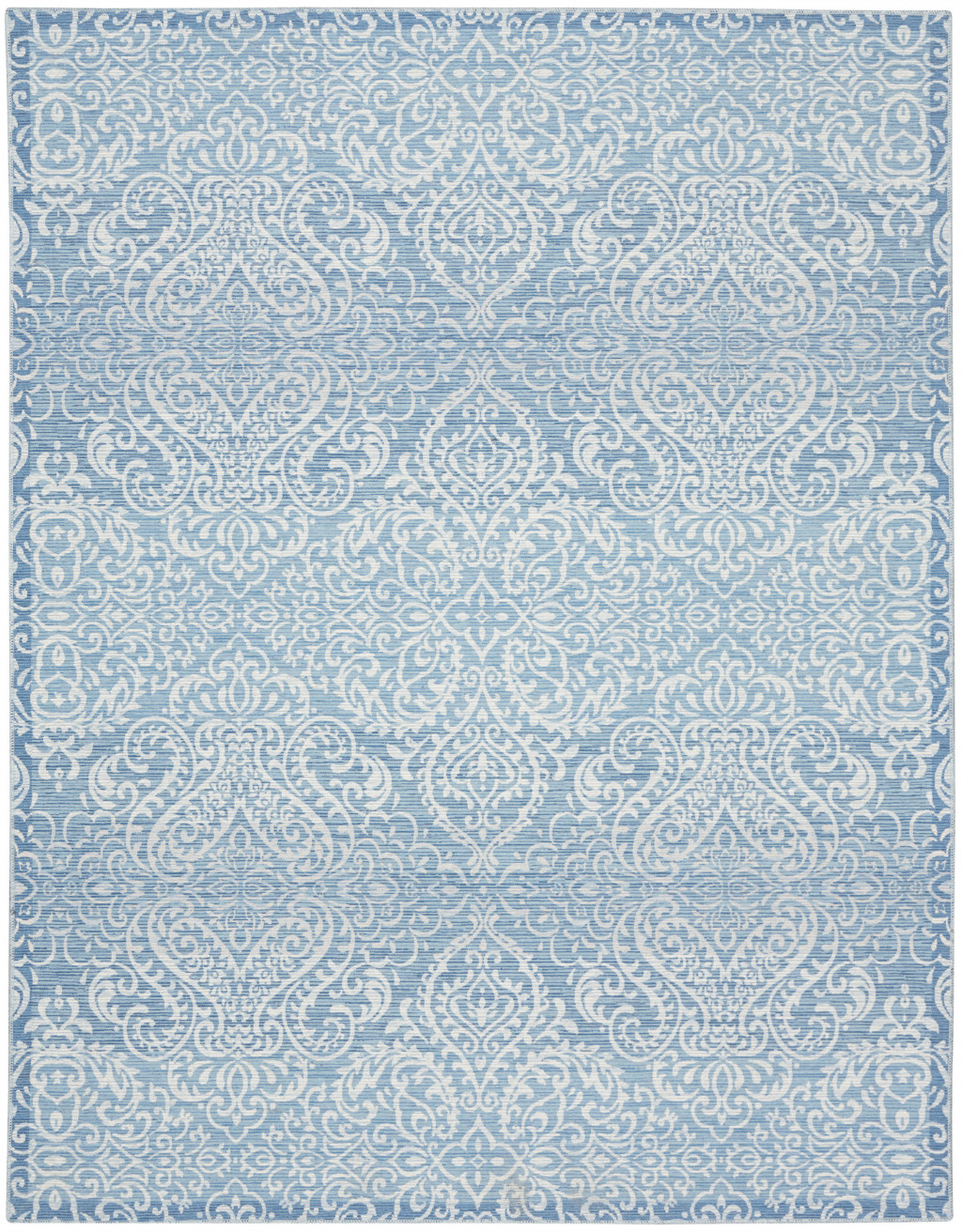 8" X 10" Blue Floral Distressed Washable Area Rug