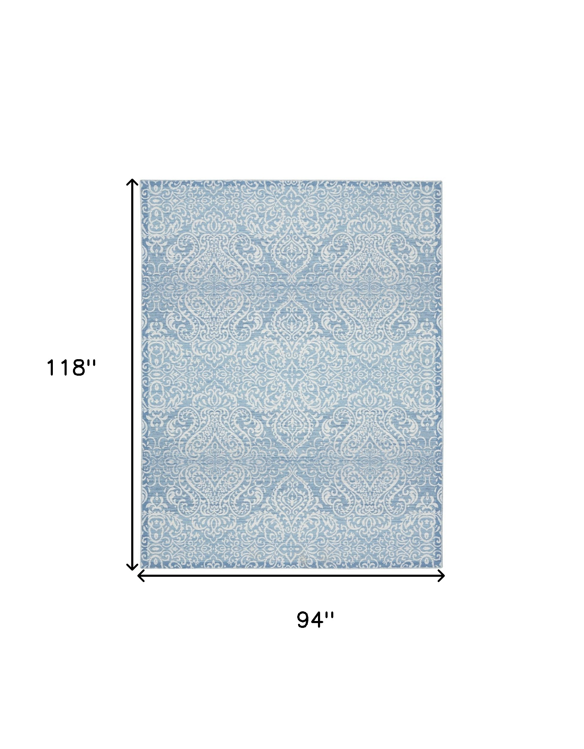 8" X 10" Blue Floral Distressed Washable Area Rug