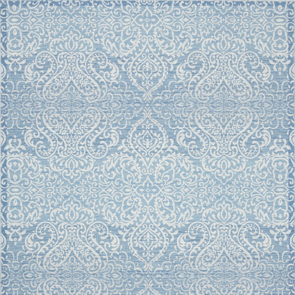8" X 10" Blue Floral Distressed Washable Area Rug