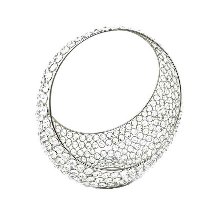13" Silver and Faux Crystal Bling Ring Basket