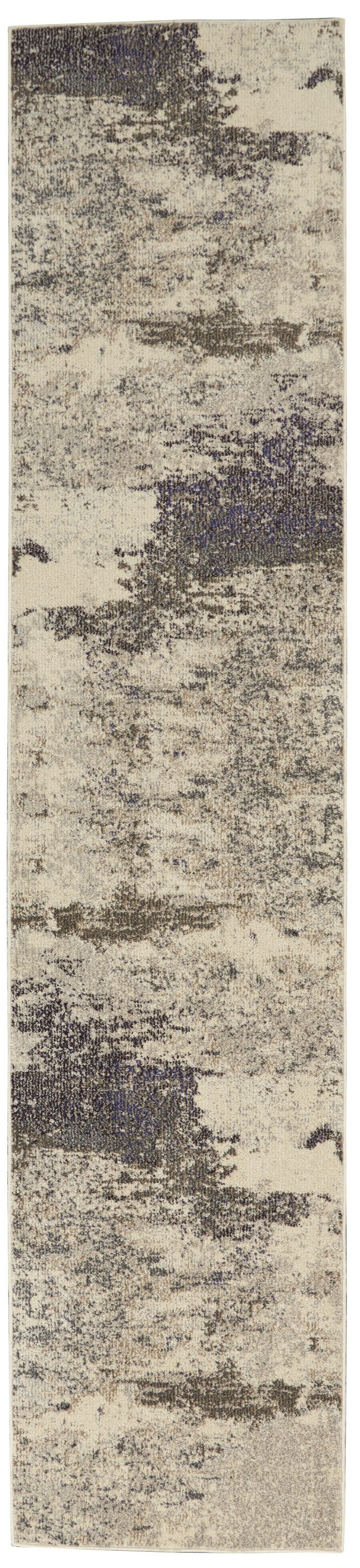 2" X 8" Ivory And Grey Abstract Power Loom Non Skid Runner Rug