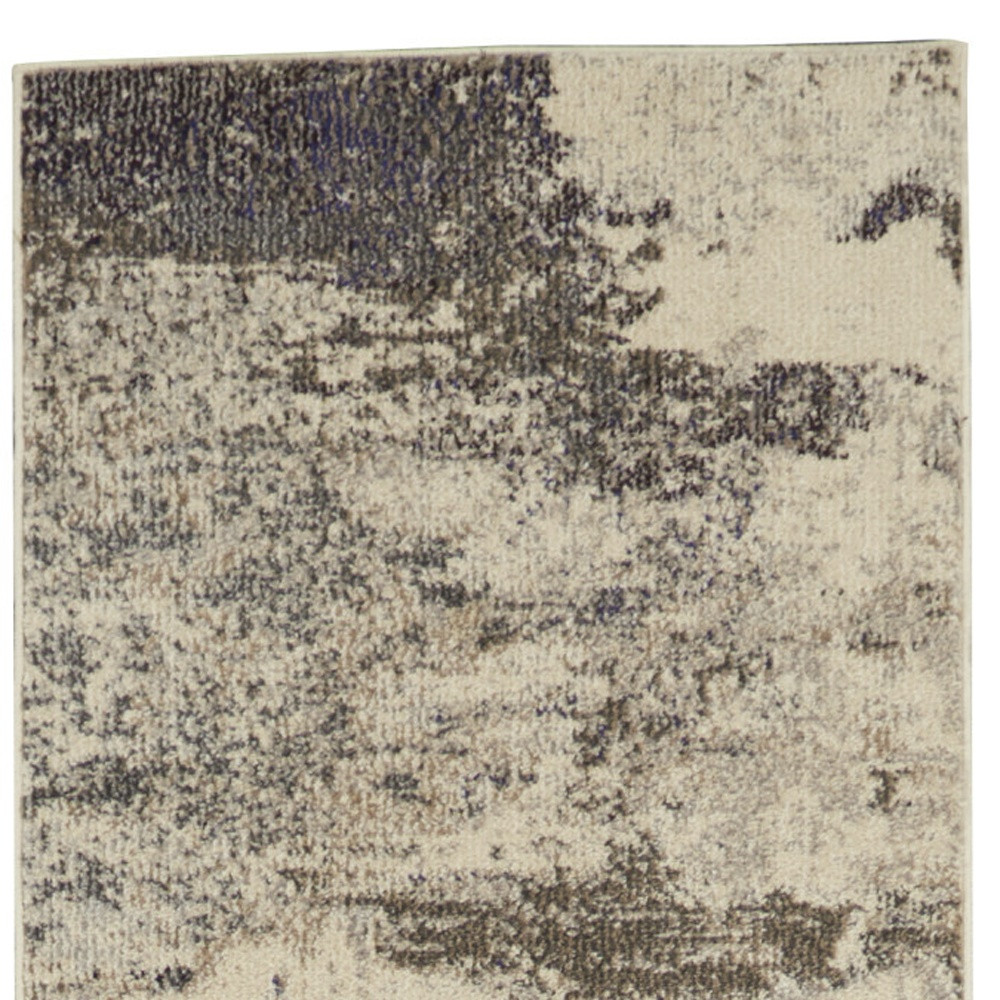2" X 8" Ivory And Grey Abstract Power Loom Non Skid Runner Rug