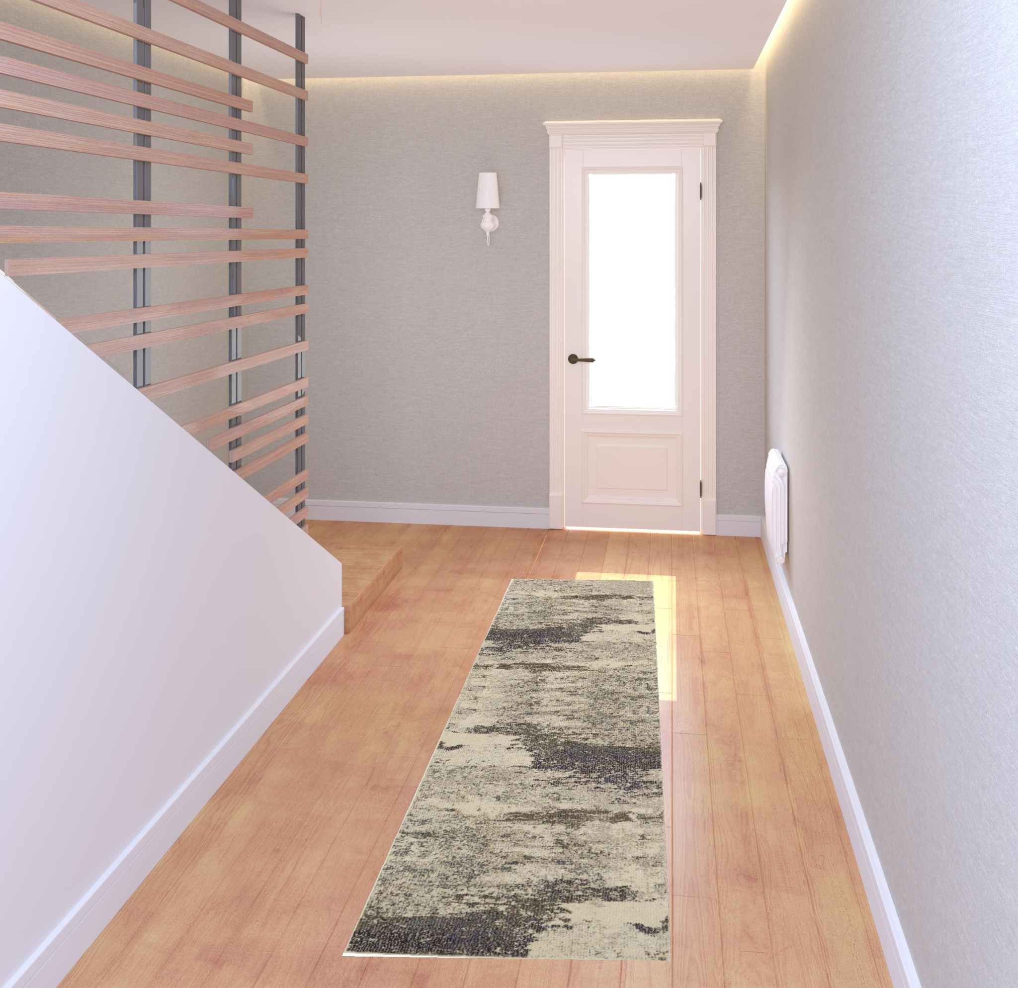 2" X 8" Ivory And Grey Abstract Power Loom Non Skid Runner Rug
