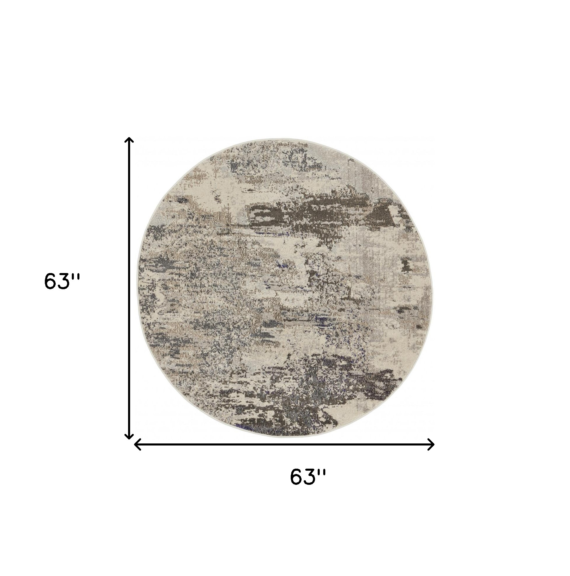 5" X 5" Ivory And Grey Round Abstract Power Loom Non Skid Area Rug