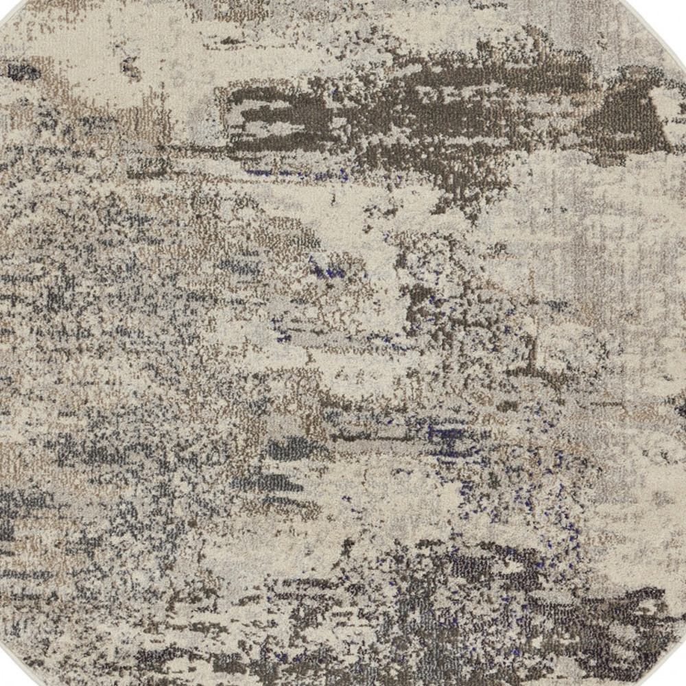 5 X 5 Ivory And grey Round Abstract Power Loom Non Skid Area Rug