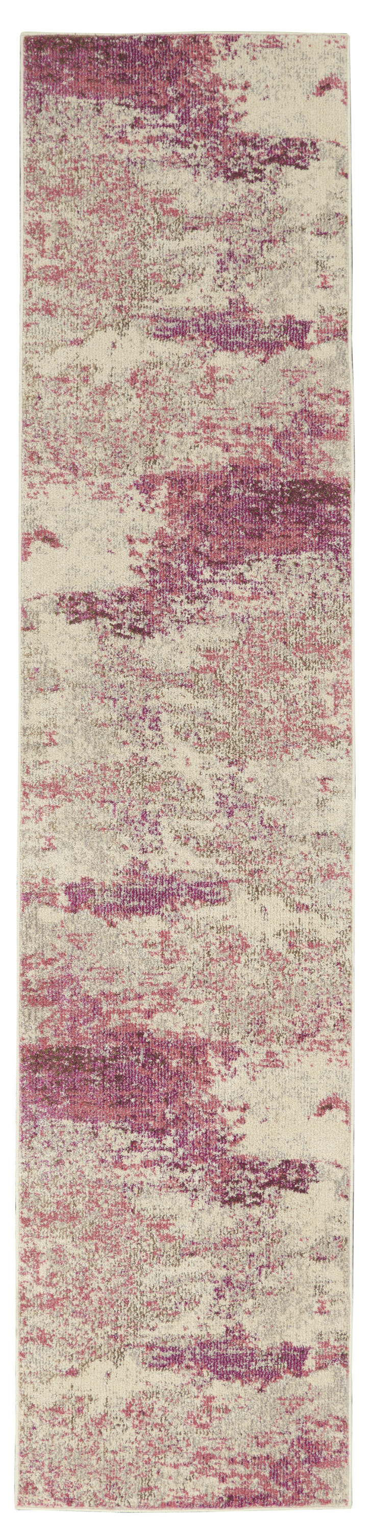 2" X 6" Ivory And Pink Abstract Power Loom Non Skid Runner Rug