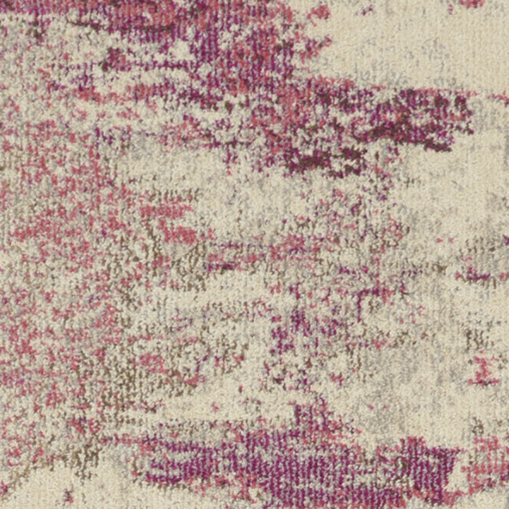 2" X 6" Ivory And Pink Abstract Power Loom Non Skid Runner Rug