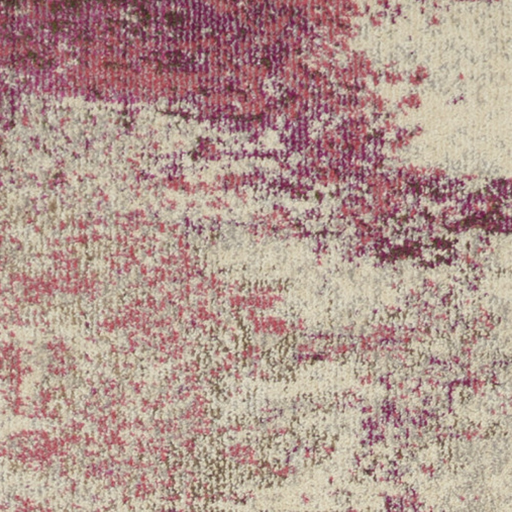 2" X 8" Ivory And Pink Abstract Power Loom Non Skid Runner Rug