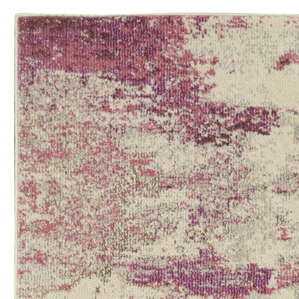 2" X 8" Ivory And Pink Abstract Power Loom Non Skid Runner Rug