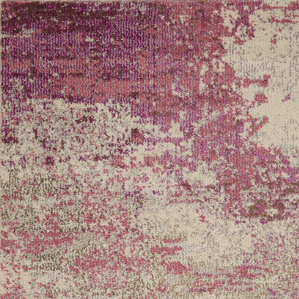 3" X 5" Ivory And Pink Abstract Power Loom Non Skid Area Rug