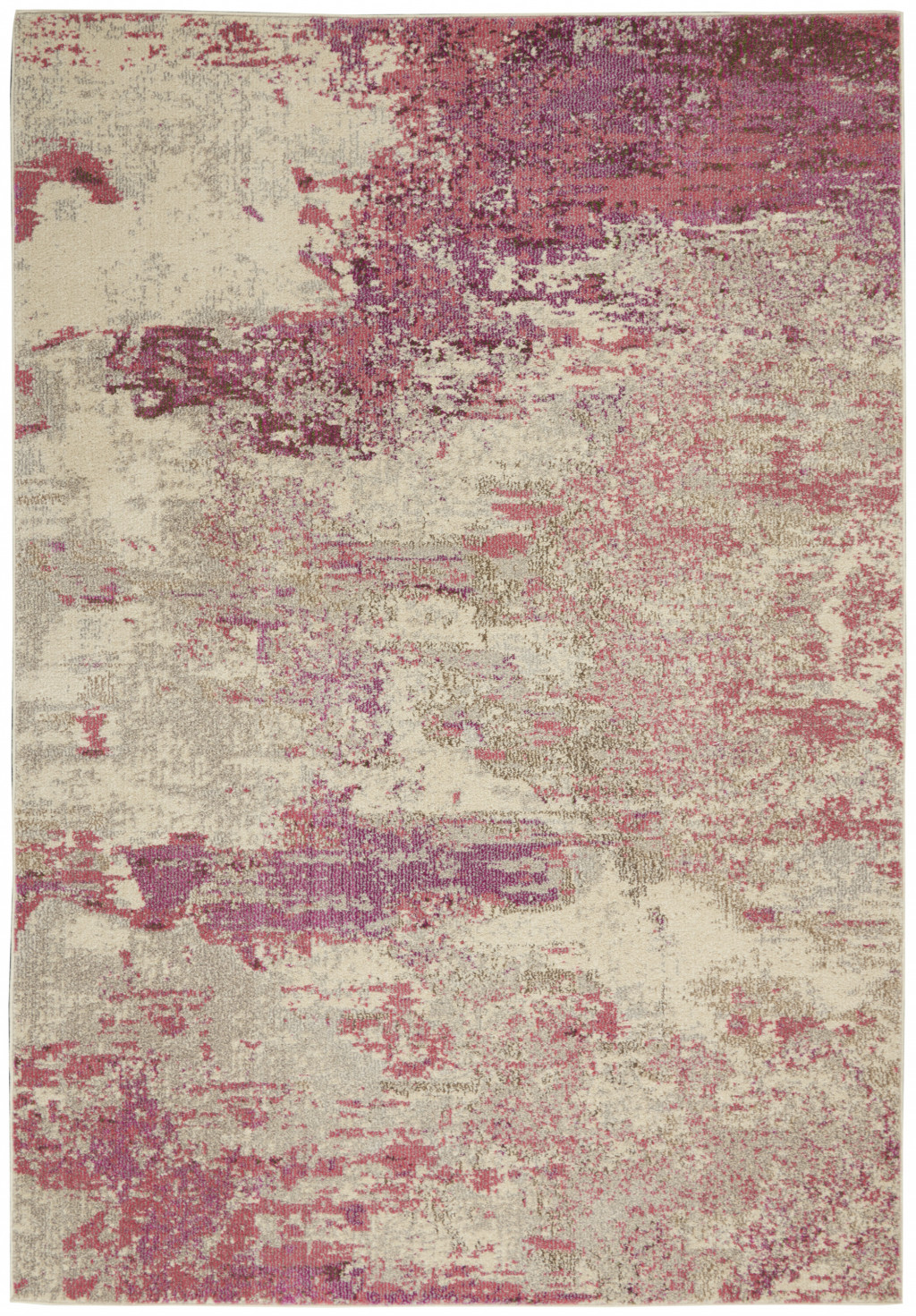 4" X 6" Ivory And Pink Abstract Power Loom Non Skid Area Rug
