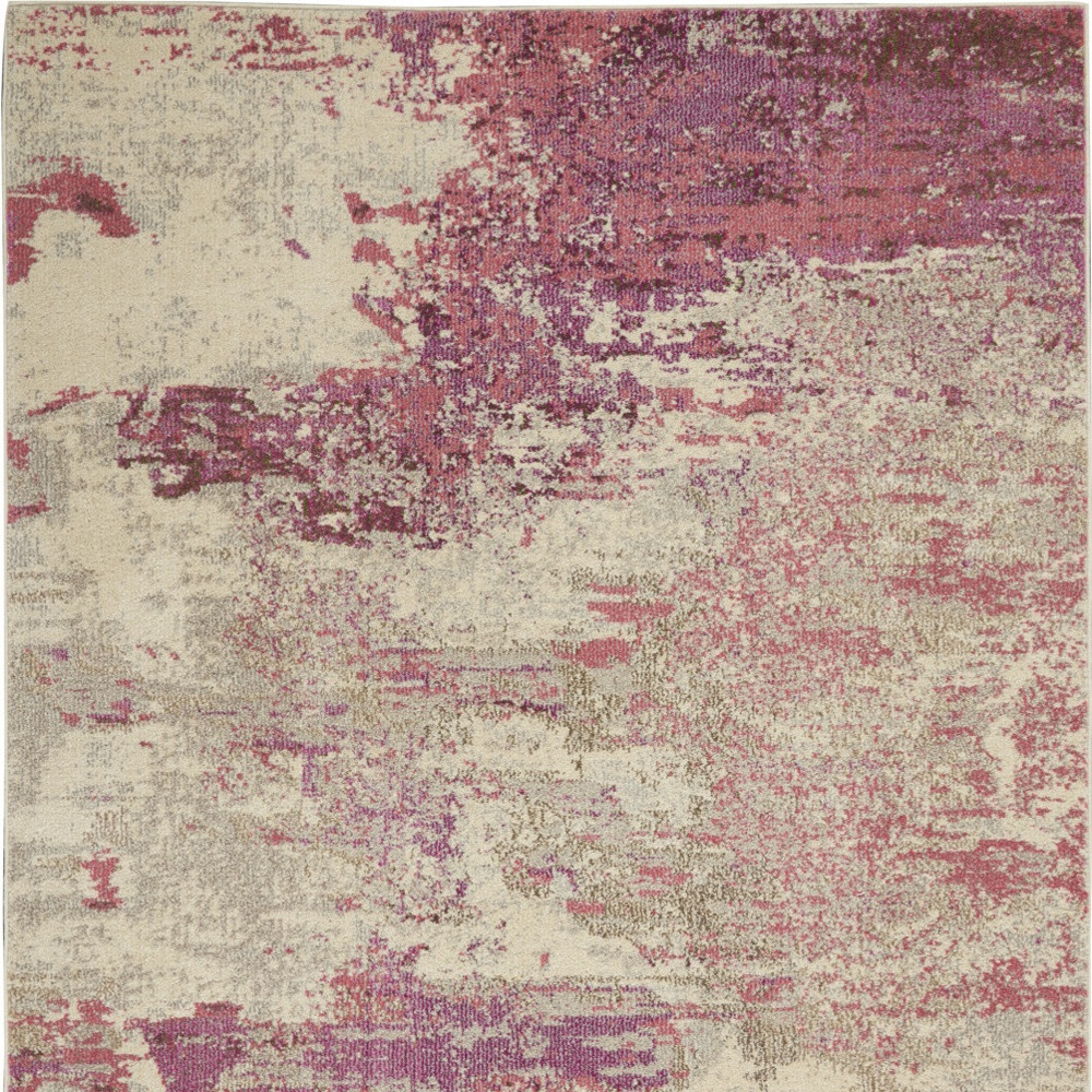 4" X 6" Ivory And Pink Abstract Power Loom Non Skid Area Rug