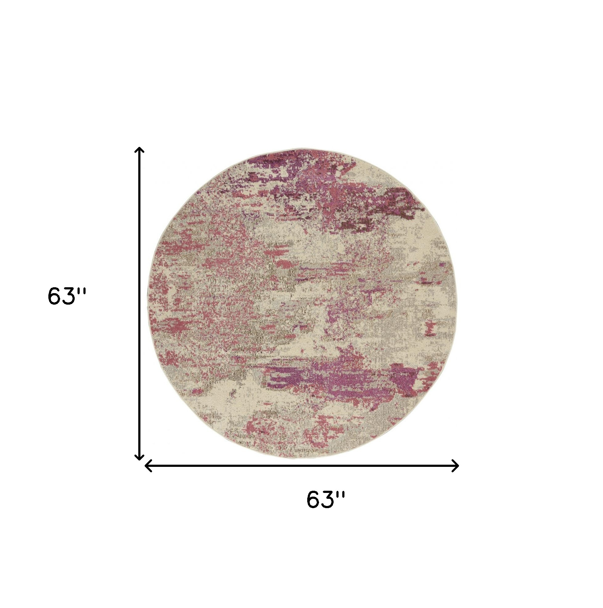 5" X 5" Ivory And Pink Round Abstract Power Loom Non Skid Area Rug