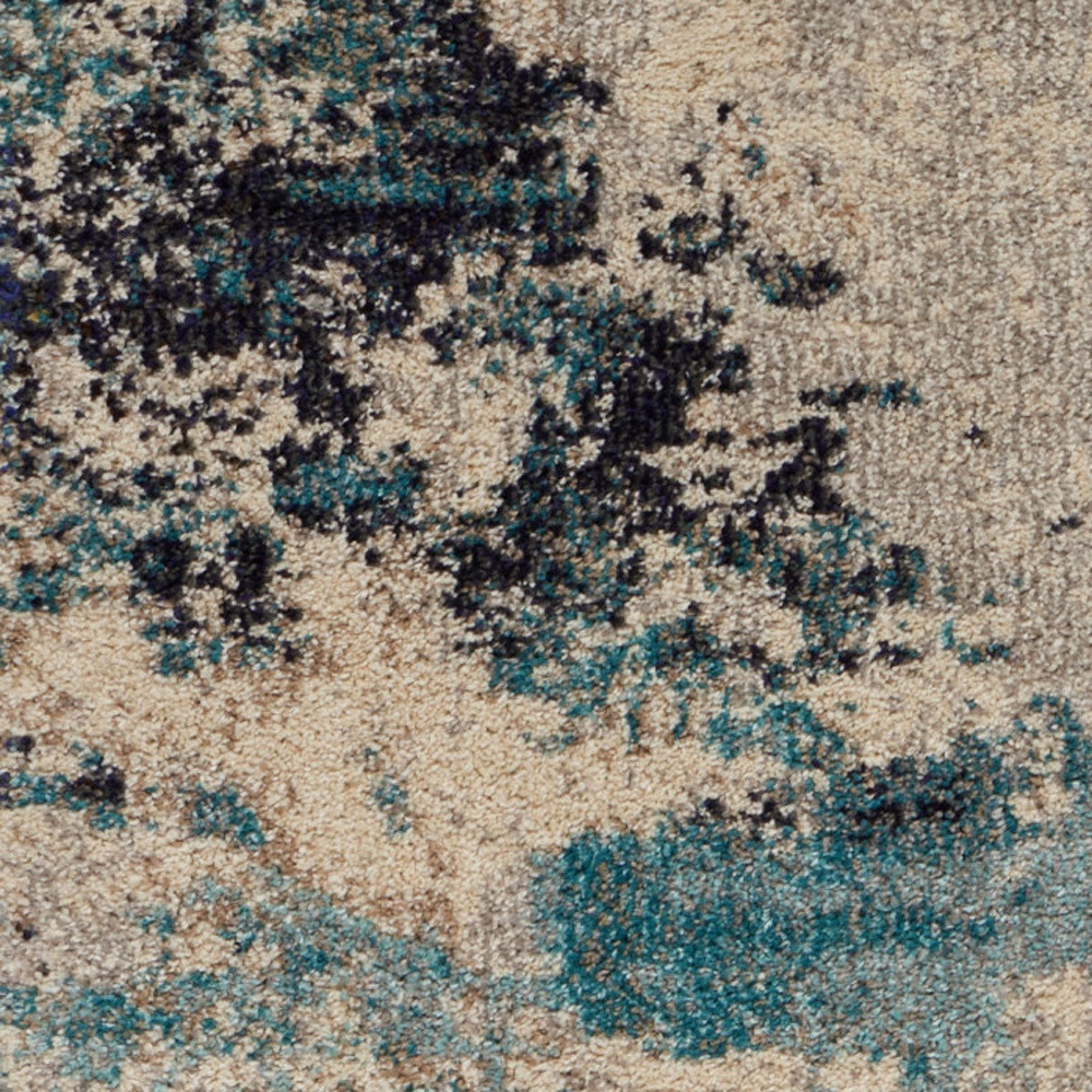 2" X 6" Ivory And Teal Blue Abstract Power Loom Non Skid Runner Rug