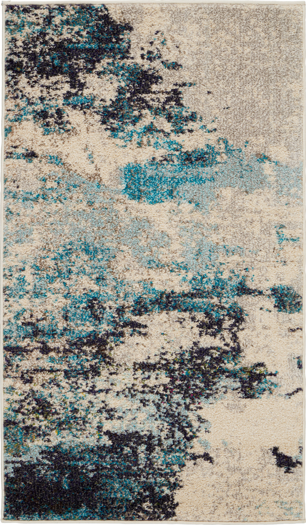 2" X 4" Ivory And Teal Blue Abstract Power Loom Non Skid Area Rug